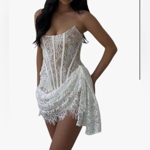 NWT White Lace Strapless Mini Dress - Bachelorette Party Dress - Multiple Sizes!